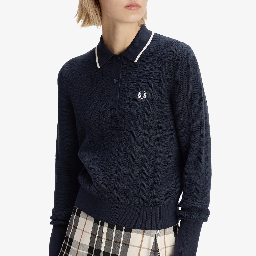 프레드페리 우먼즈 텍스쳐드 니트 셔츠 네이비 화이트(Fred Perry Womens Textured Knitted Shirt Navy White) - 4