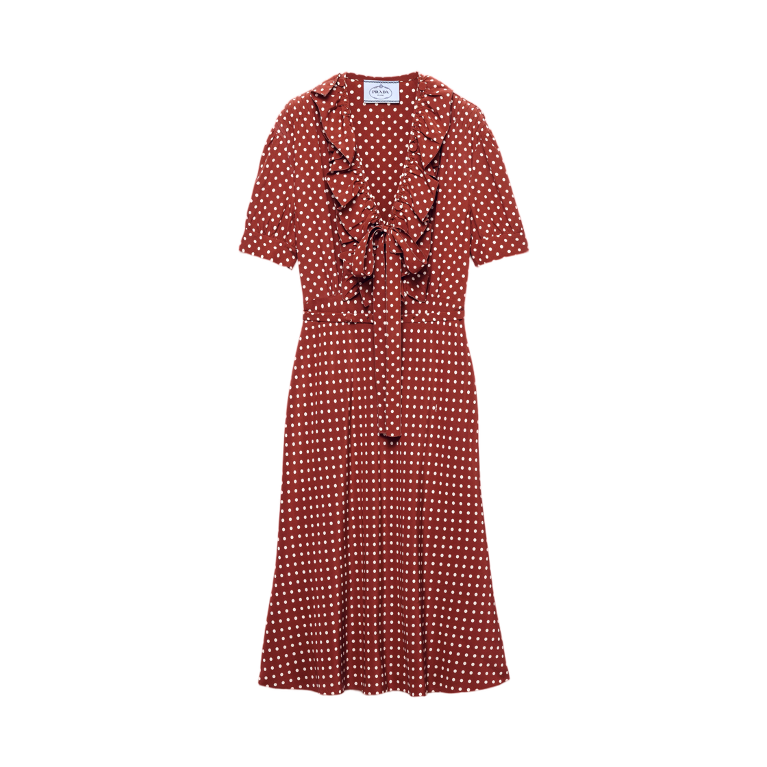 P3S45R-19ZN-F033A (W) Prada Polka-Dot Print Marocain Dress Tobacco Beige