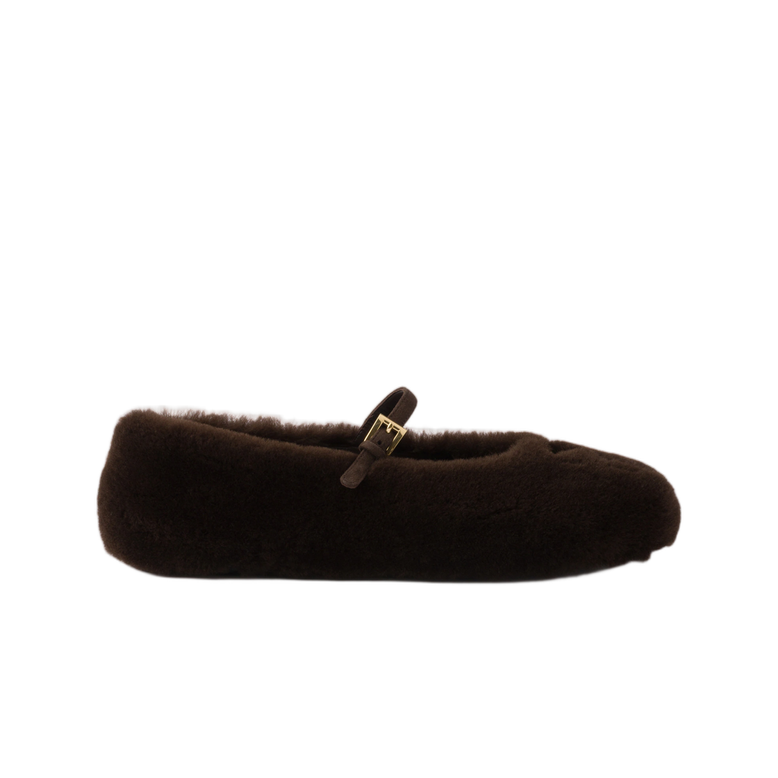 1F159O-173-F0003 (W) Prada Shearling Ballerinas Dark Brown