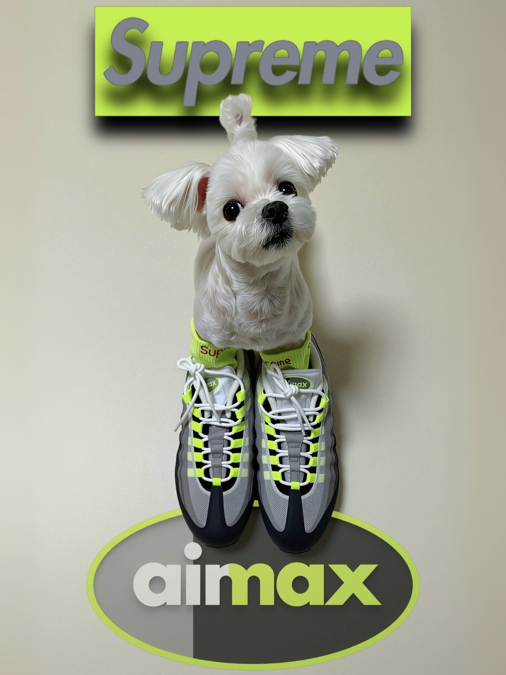 Supreme Hanes Crew Socks Fluorescent Yellow (4 Pack), Nike Air Max 95 OG Neon 착용 스타일 - 1