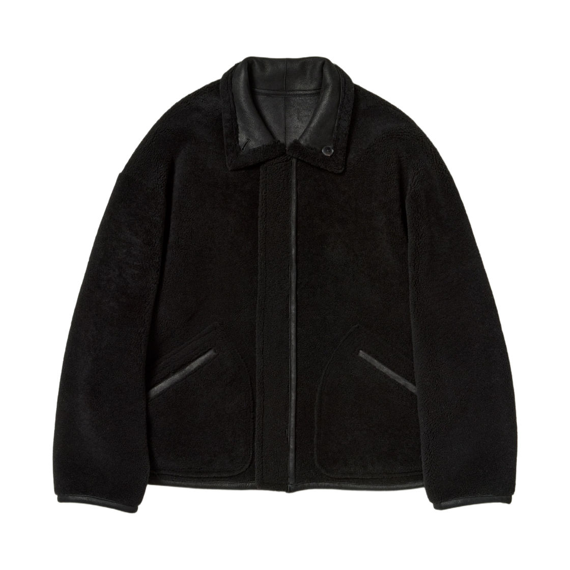 (W) 오라리 메리노 무통 집 블루종 블랙((W) Auralee Merino Mouton Zip Blouson Black) - 2