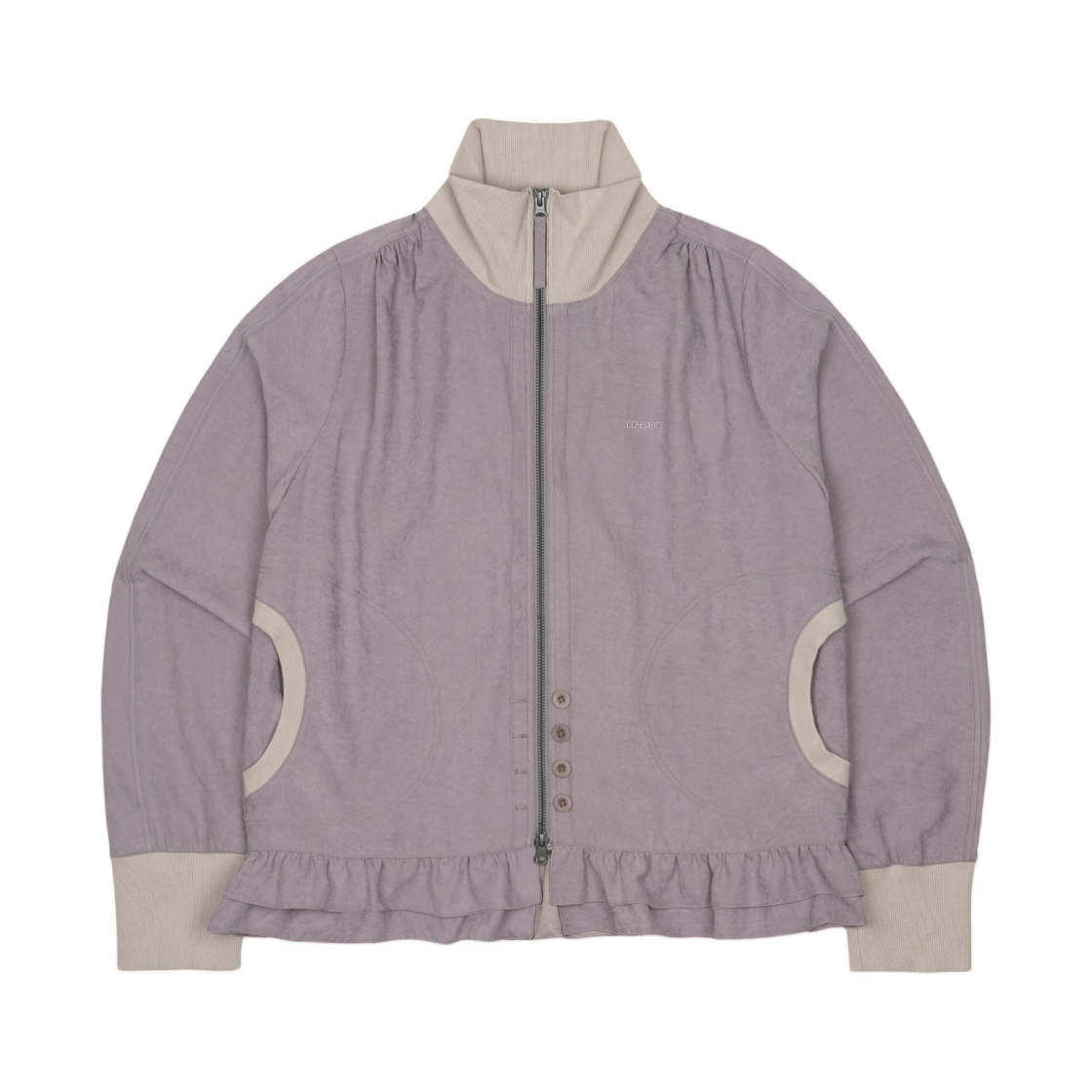 - (W) Coyseio Tone-Mix Shirring Hem Jacket Ash Pink