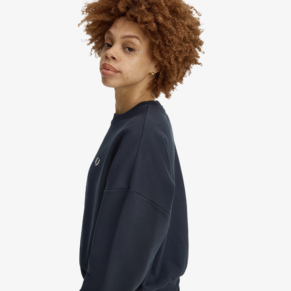프레드페리 우먼즈 오버사이즈드 팁드 스웻셔츠 네이비 화이트(Fred Perry Womens Oversized Tipped Sweatshirt Navy White) - 4