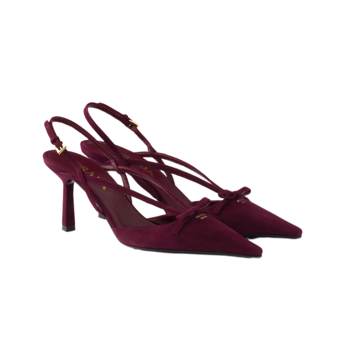 (W) 프라다 스웨이드 슬링백 펌프스 버건디((W) Prada Suede Slingback Pumps Burgundy) - 2