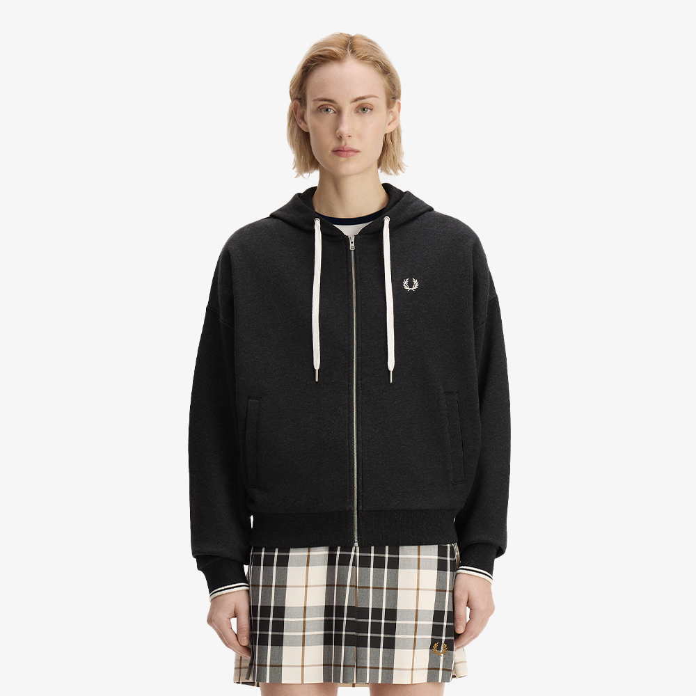 프레드페리 우먼즈 오버사이즈드 후드 집 스루 스웻셔츠 차콜말(Fred Perry Womens Oversized Hooded Zip-Thru Sweatshirt Charcoal Marl) - 2