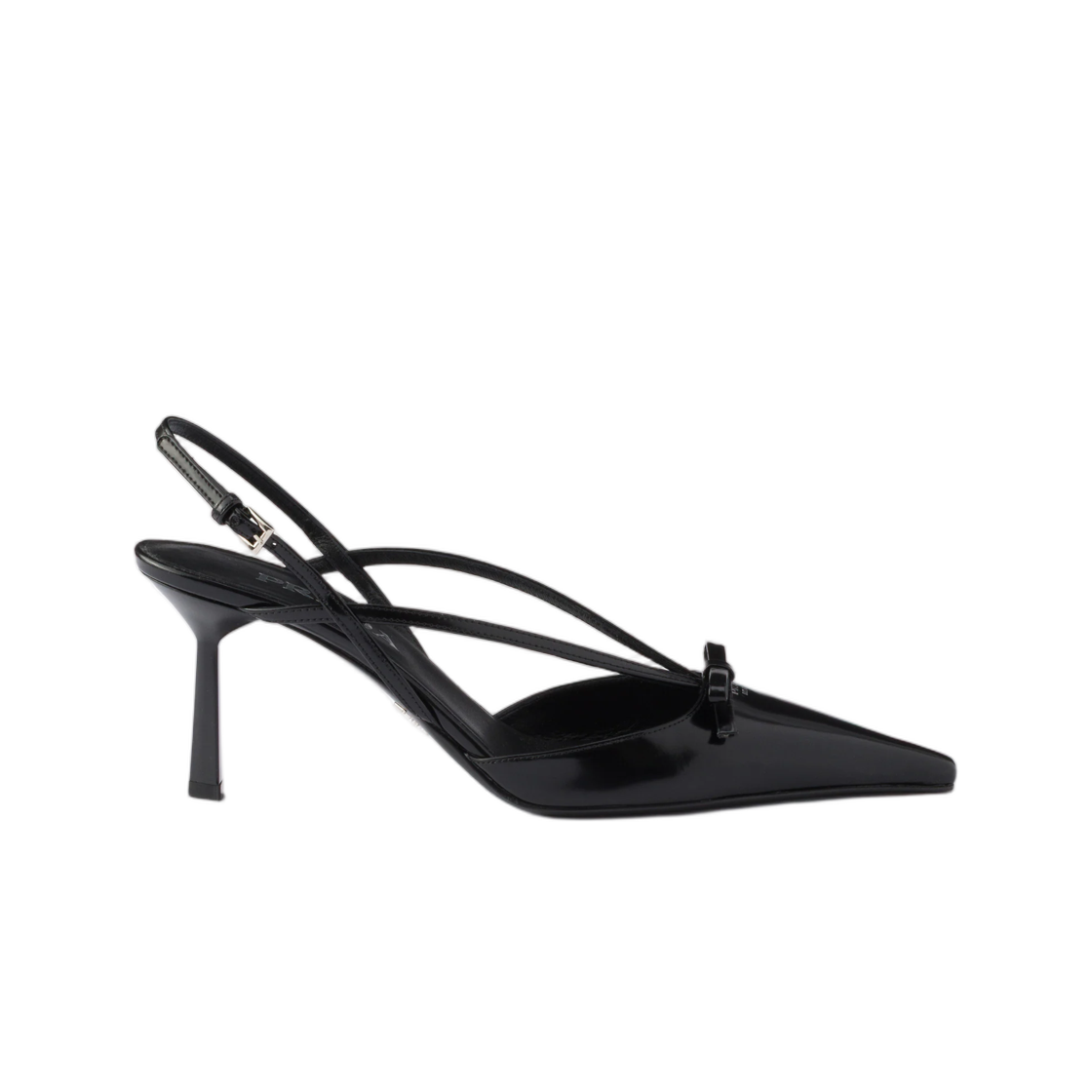 1I675O-055-F0002 (W) Prada Brushed Leather Slingback Pumps Black
