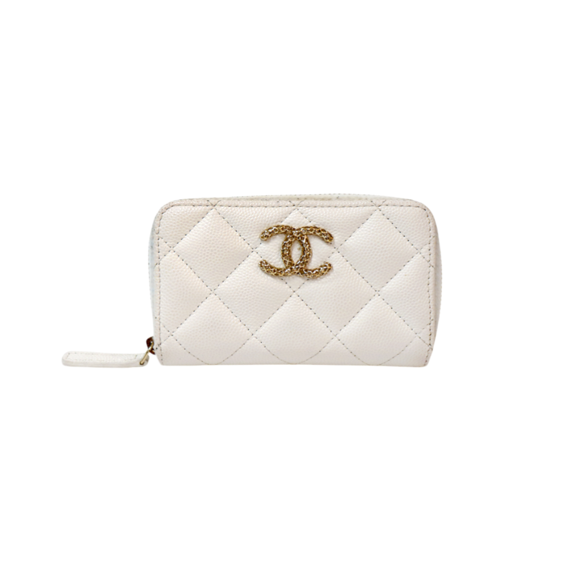 ITQOICUO579R Chanel White Caviar Skin Zip Card Wallet C-B60352