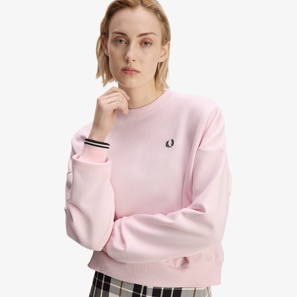프레드페리 우먼즈 오버사이즈드 팁드 스웻셔츠 아이스핑크(Fred Perry Womens Oversized Tipped Sweatshirt Iced Pink) - 4