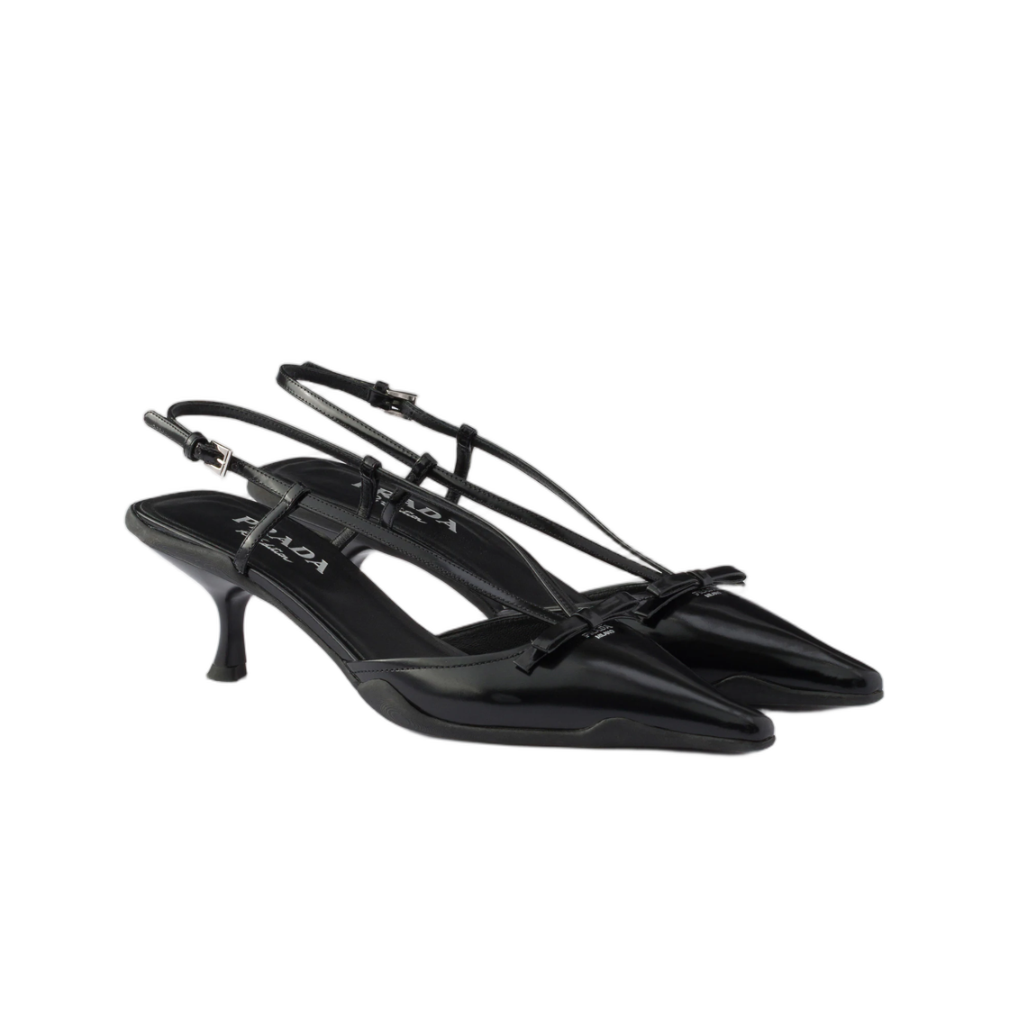 (W) 프라다 브러쉬드 레더 슬링백 펌프스 블랙((W) Prada Brushed Leather Slingback Pumps Black) - 2