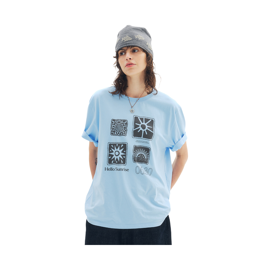 헬로선라이즈 썬 스템프 티셔츠 스카이 블루(Hello Sunrise Sun Stamp Tee_Sky Blue) - 2