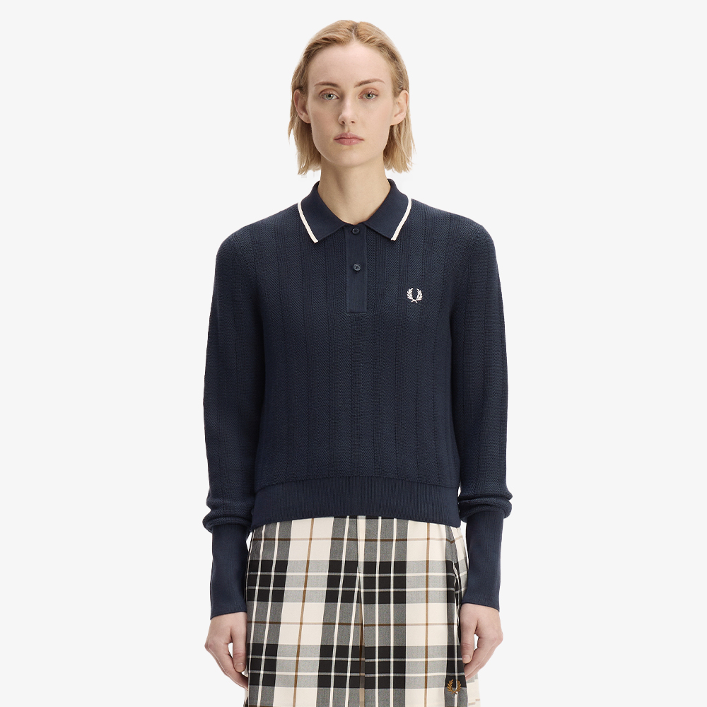 프레드페리 우먼즈 텍스쳐드 니트 셔츠 네이비 화이트(Fred Perry Womens Textured Knitted Shirt Navy White) - 2