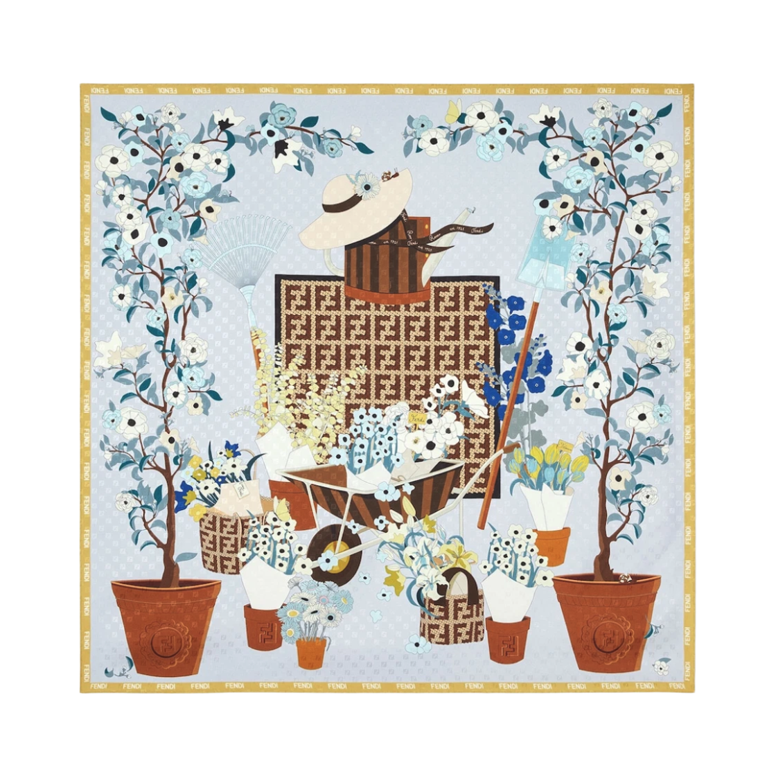 FXT091 B01T F1WO1 26S [25% 쿠폰] (W) Fendi Gardening Silk Scarf Light Blue