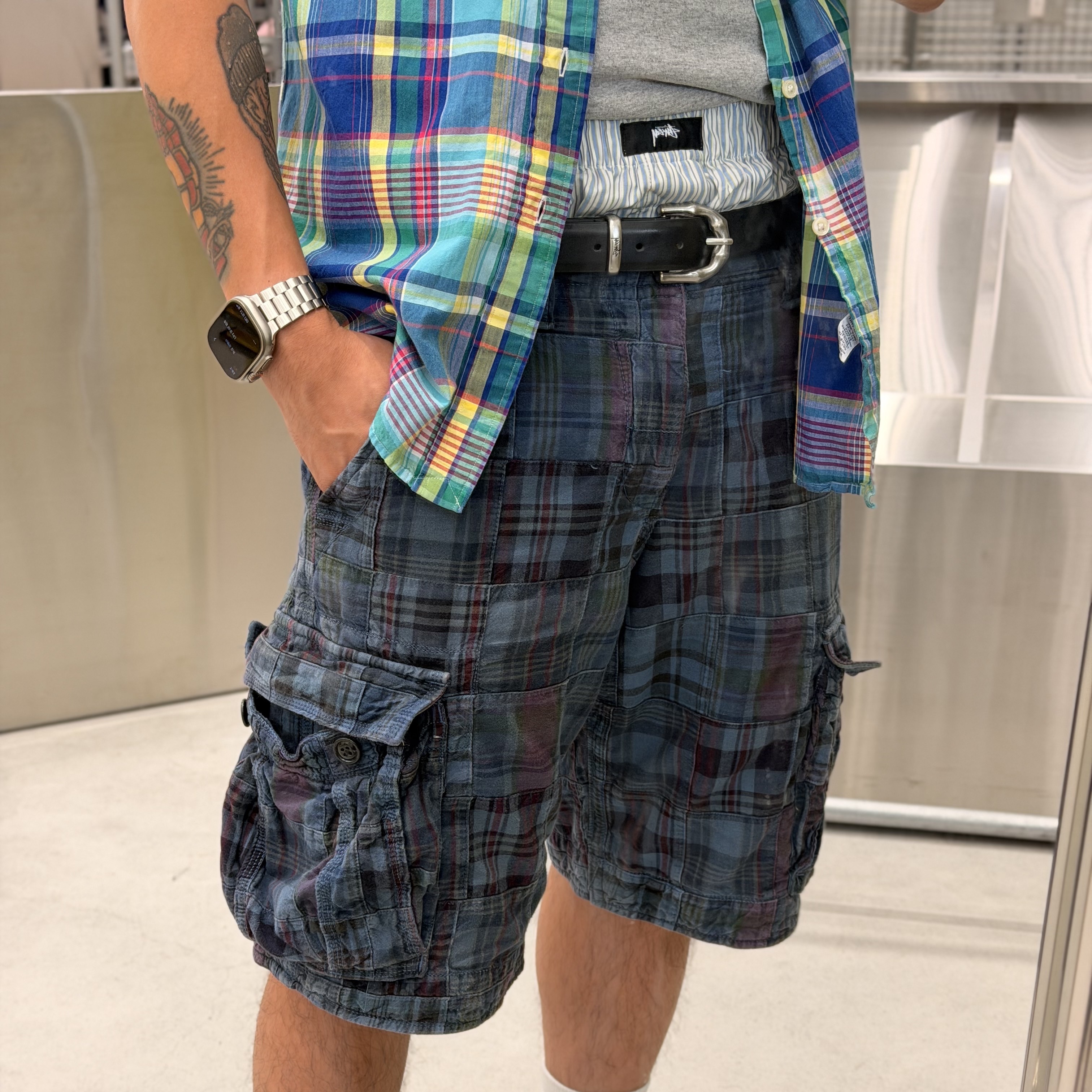 Stussy Boxer Shorts Multi (3 Pack), Stussy Bamboo Buckle Belt Black 착용 스타일