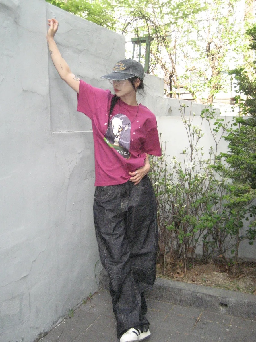 UNIVERSE GARMENT UNIVERSE SIGN LONG BILL WASHING CAP Charcoal Grey 착용 스타일
