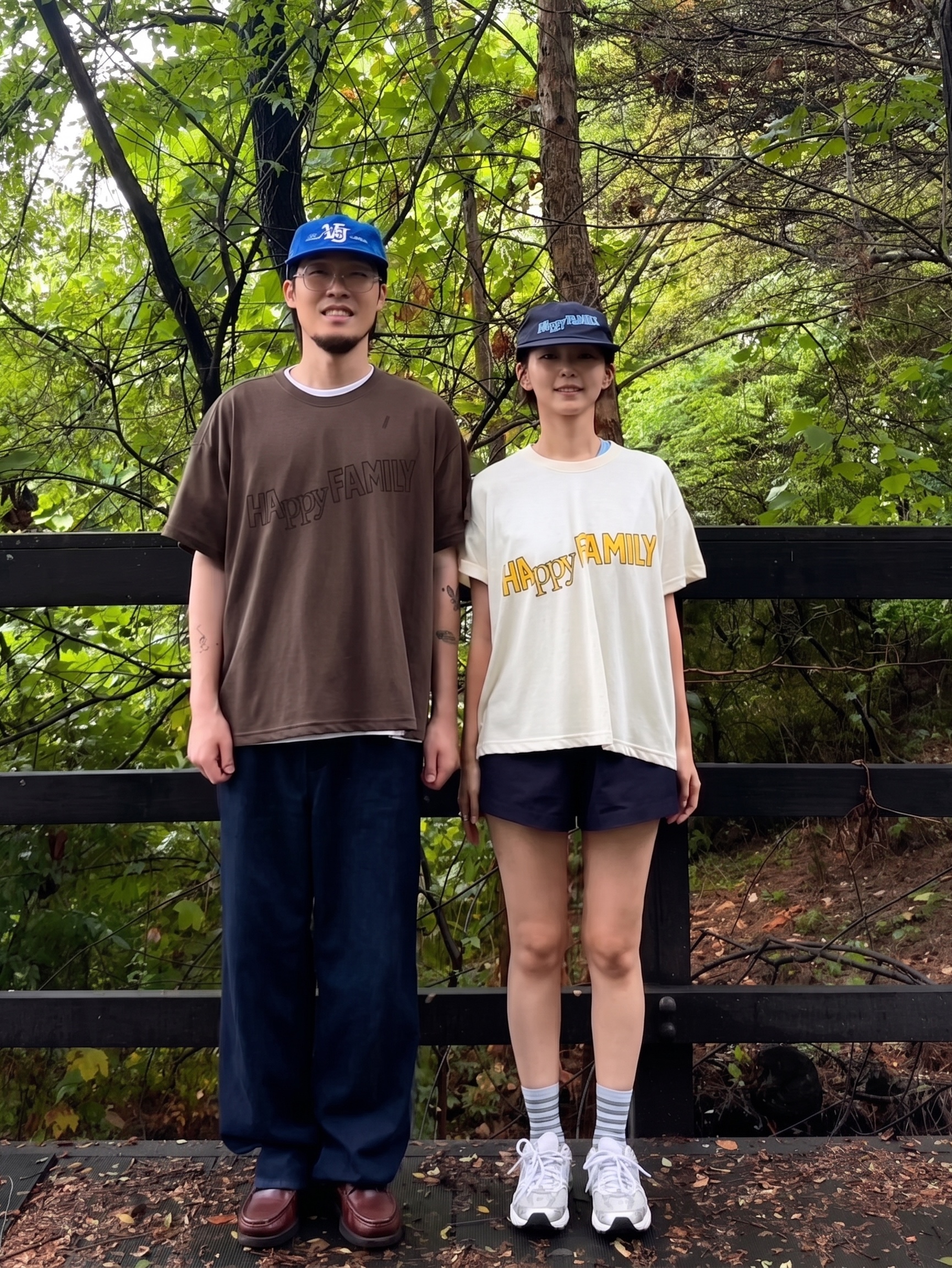 UNIVERSE GARMENT Happy Family Crop T-Shirt Ivory, UNIVERSE GARMENT Happy Family Crop T-Shirt Brown 착용 스타일 - 1