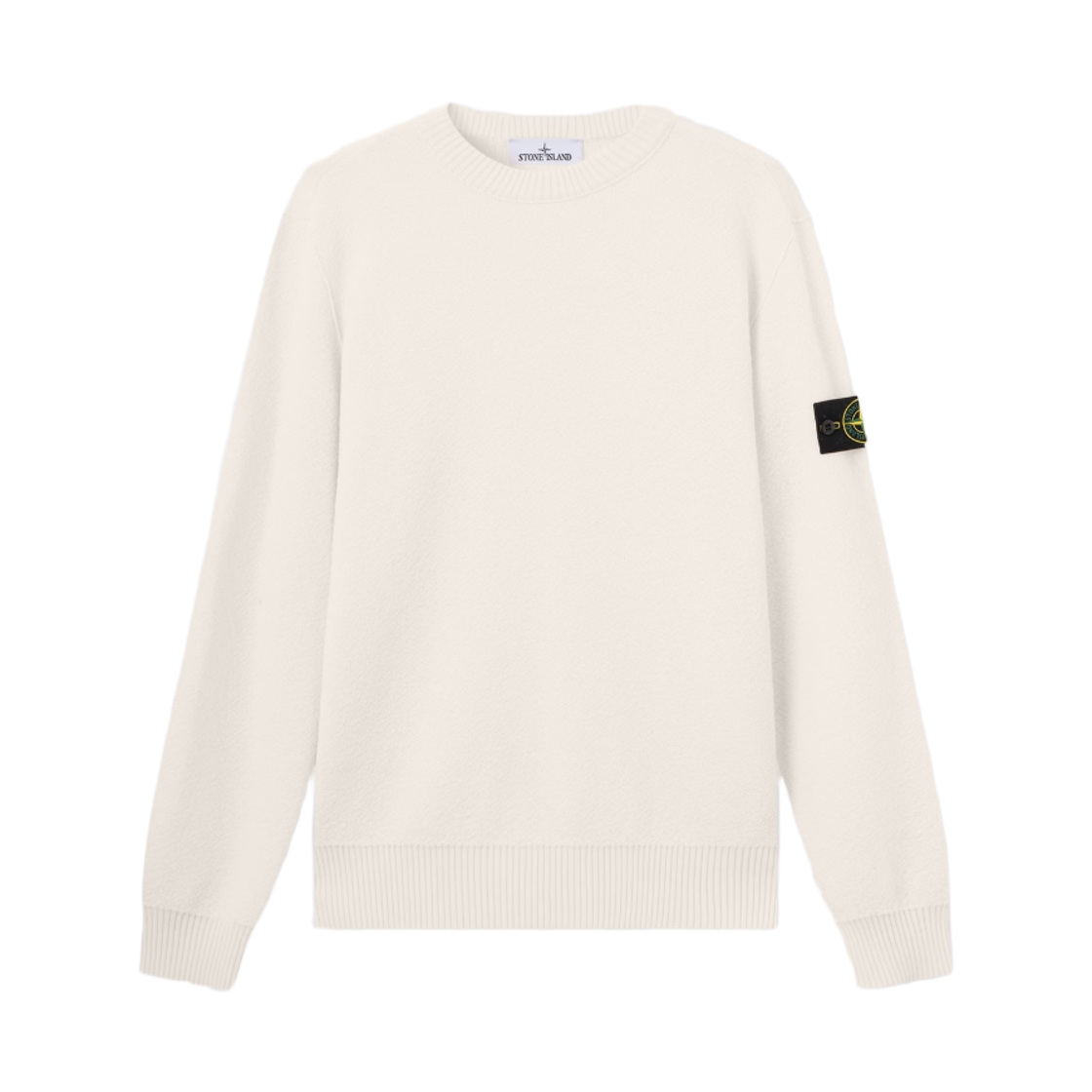 L2S1551000-11S01C4-V0093 Stone Island 5100011 Pure RWS Wool Loose Fit Crewneck Sweater with Ribbed Trims Ivory - 26FW