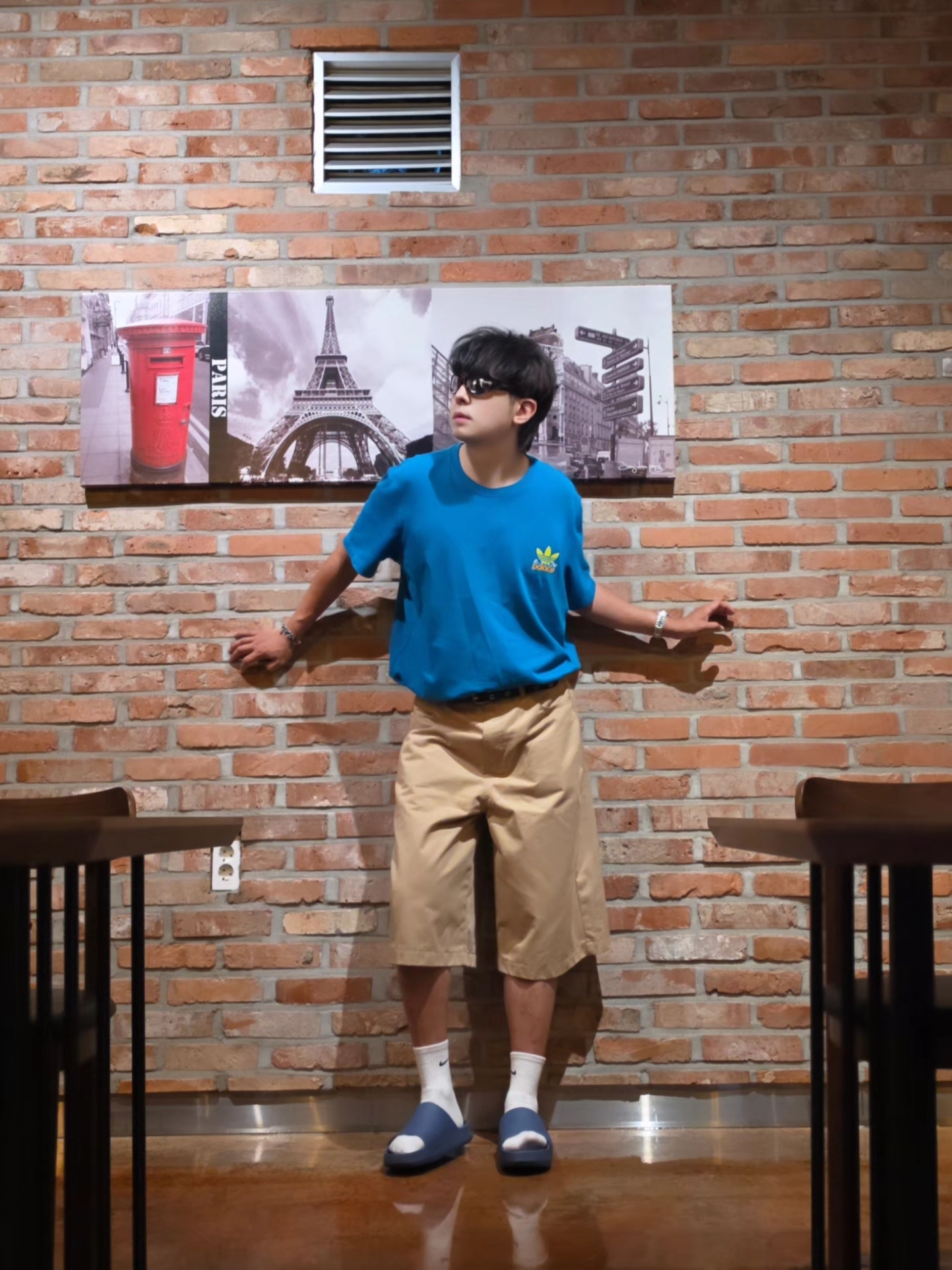 Palace x Adidas Nature T-Shirt Mystery Petrol - 22SS, Nike Calm 2.0 Slides Diffused Blue 착용 스타일 - 1