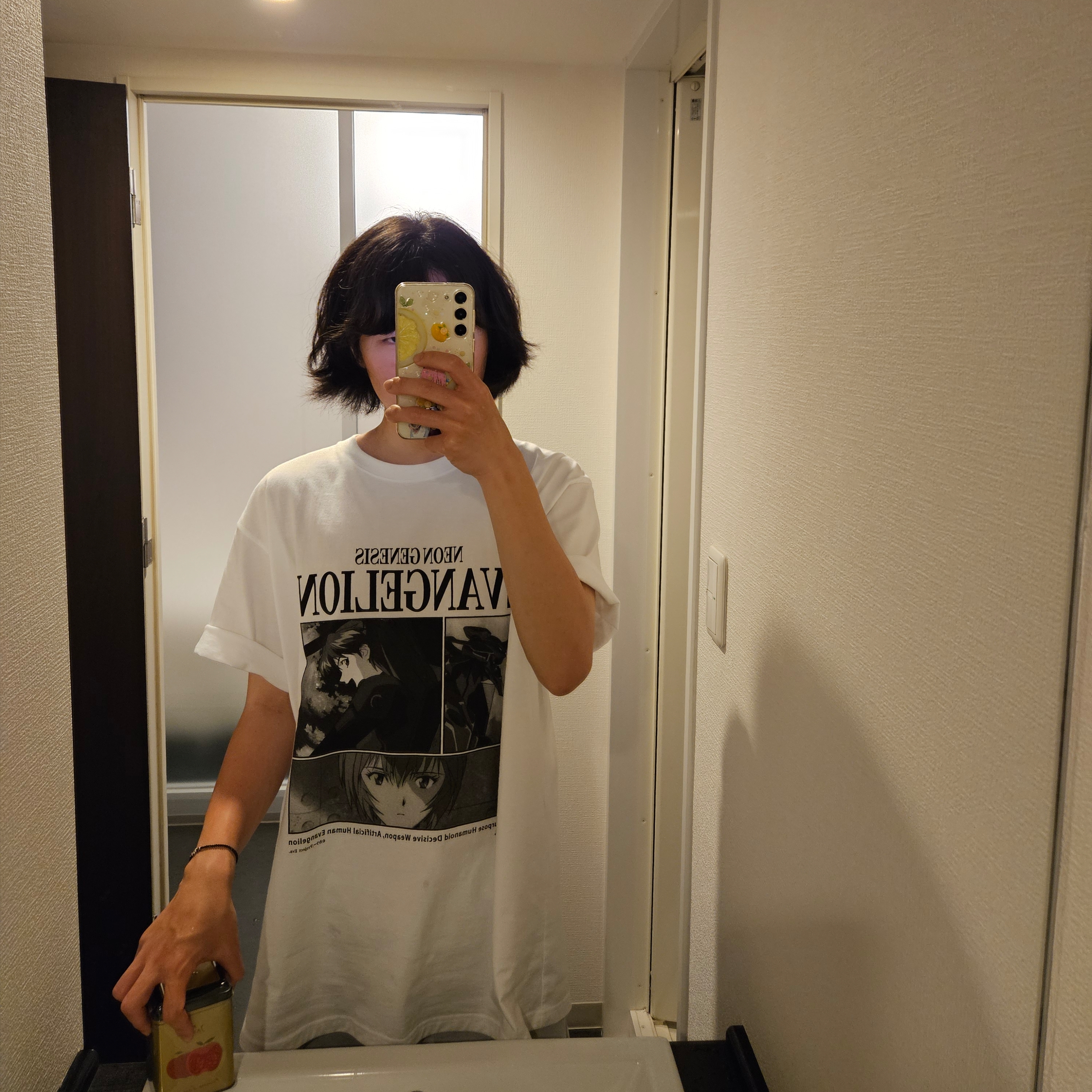 Mahagrid x Evangelion Eva Poster T-Shirt White 착용 스타일