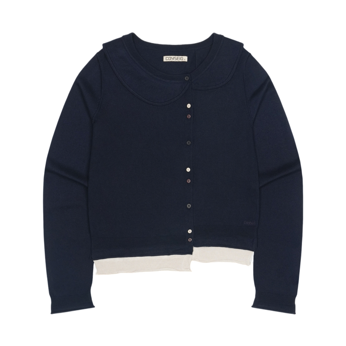- (W) Coyseio Round Collar Knit Cardigan Navy