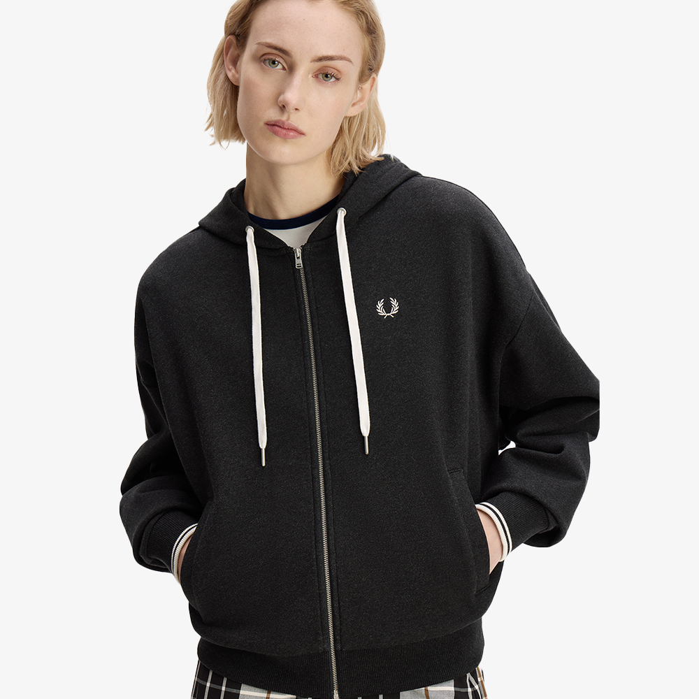 프레드페리 우먼즈 오버사이즈드 후드 집 스루 스웻셔츠 차콜말(Fred Perry Womens Oversized Hooded Zip-Thru Sweatshirt Charcoal Marl) - 5