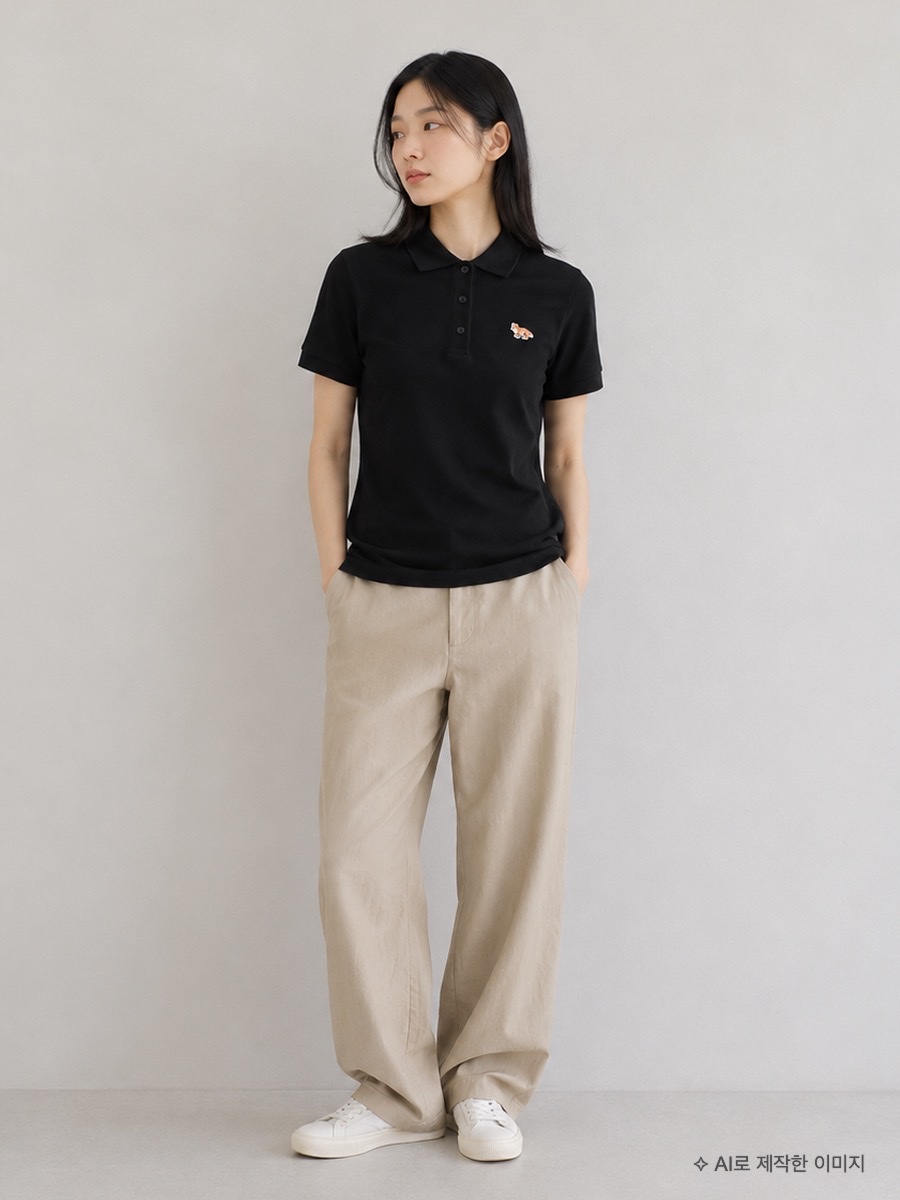 [25% 쿠폰] (W) Maison Kitsune Baby Fox Regular Polo Black, (W) Maison Kitsune Baby Fox Regular Polo Black 착용 스타일
