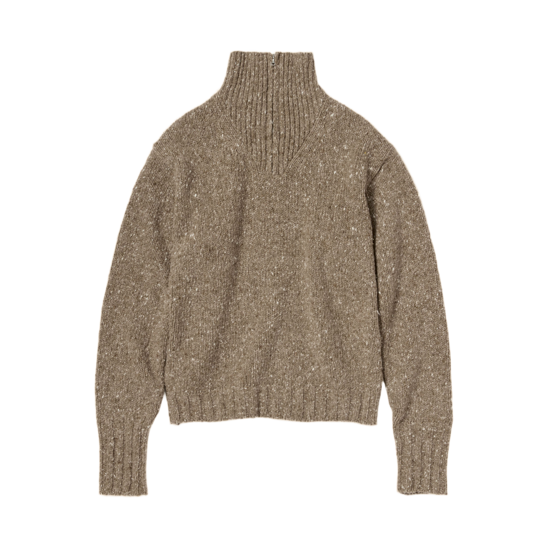 A26AP01HS Auralee Low Gauge Homespun Tweed Knit Zip Turtle Top Brown