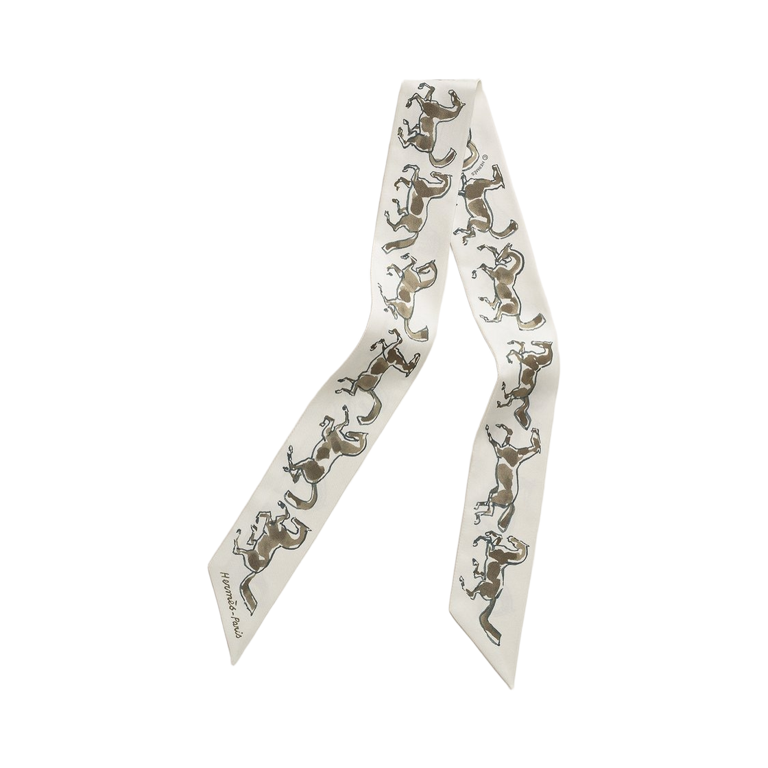 H063803S26 (W) Hermes Chevaux En Liberte Twilly Blanc Vert De Gris Bronze