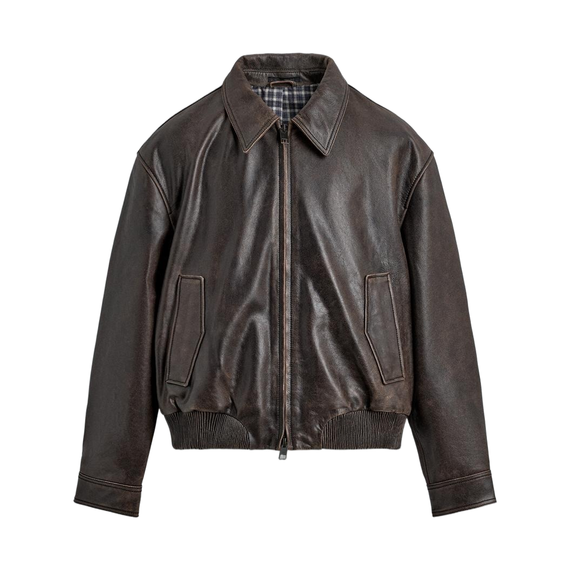 자라 워싱 레더 봄버 자켓 브라운(Zara Washing Leather Bomber Jacket Brown) - 1