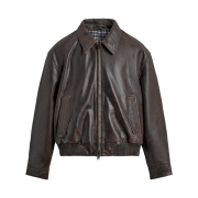 Zara Washing Leather Bomber Jacket Brown