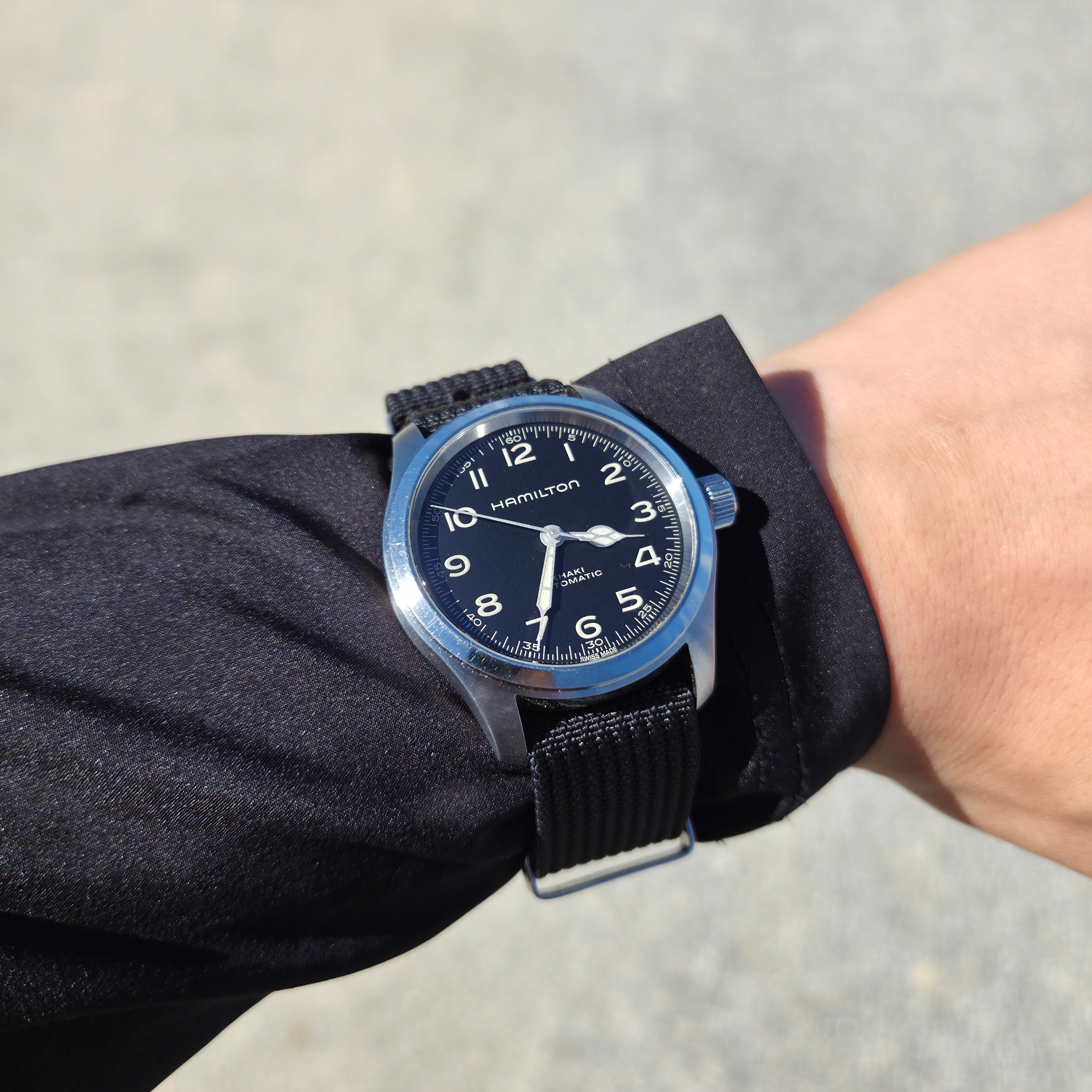 Hamilton Khaki Field Murph 38mm Automatic Stainless Steel Leather Black 착용 스타일