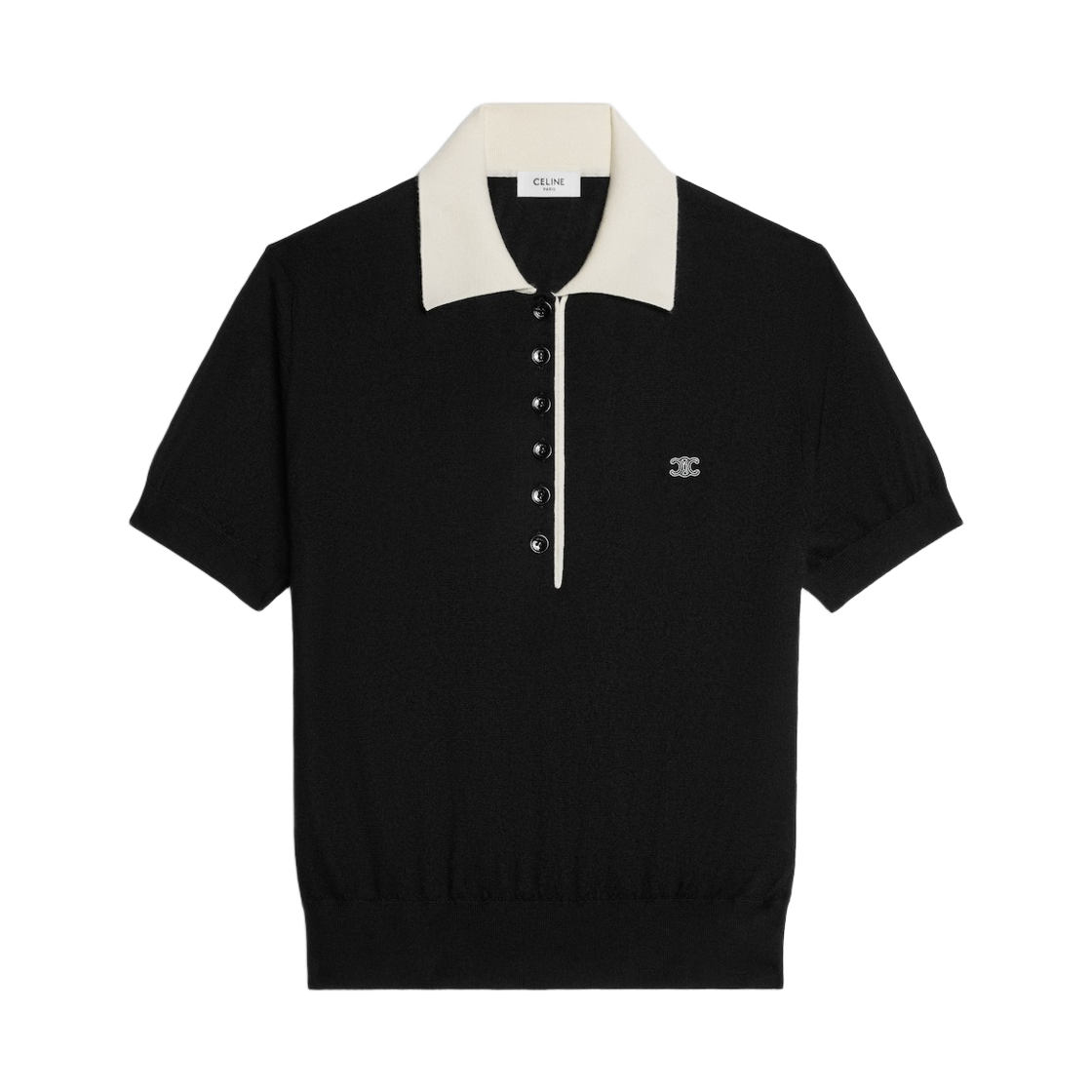 RY0LZ0W27-38OF (W) Celine Polo Sweater in Fine Cashmere Silk Black White