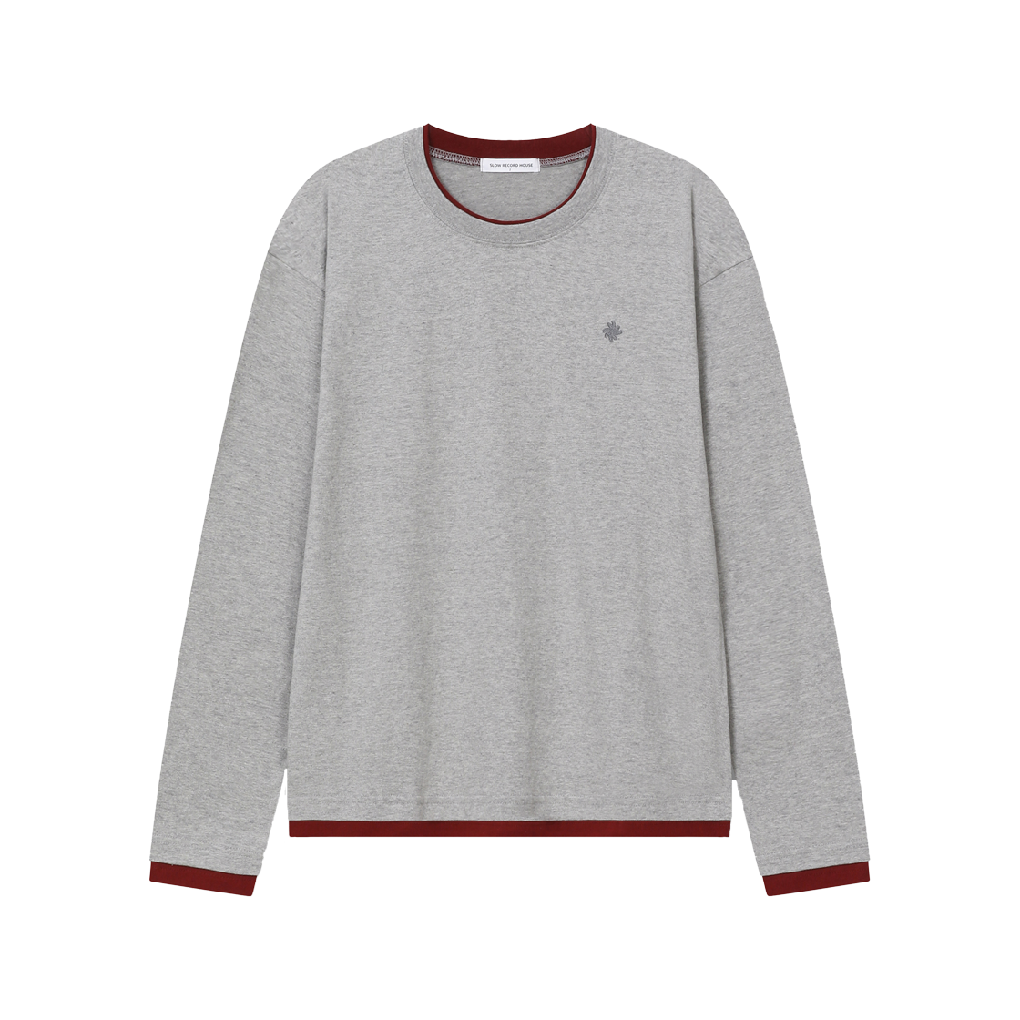 SR16FTOP02GY SLOW RECORD HOUSE Color Block Layered Long Sleeve T-Shirt Grey
