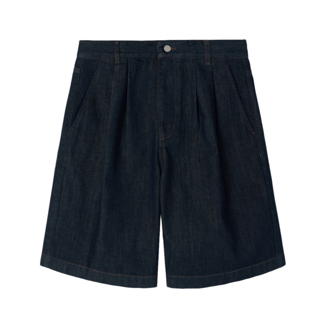 P262UDP435068 BROMPTON LONDON Denim Two Tuck Half Trousers Indigo