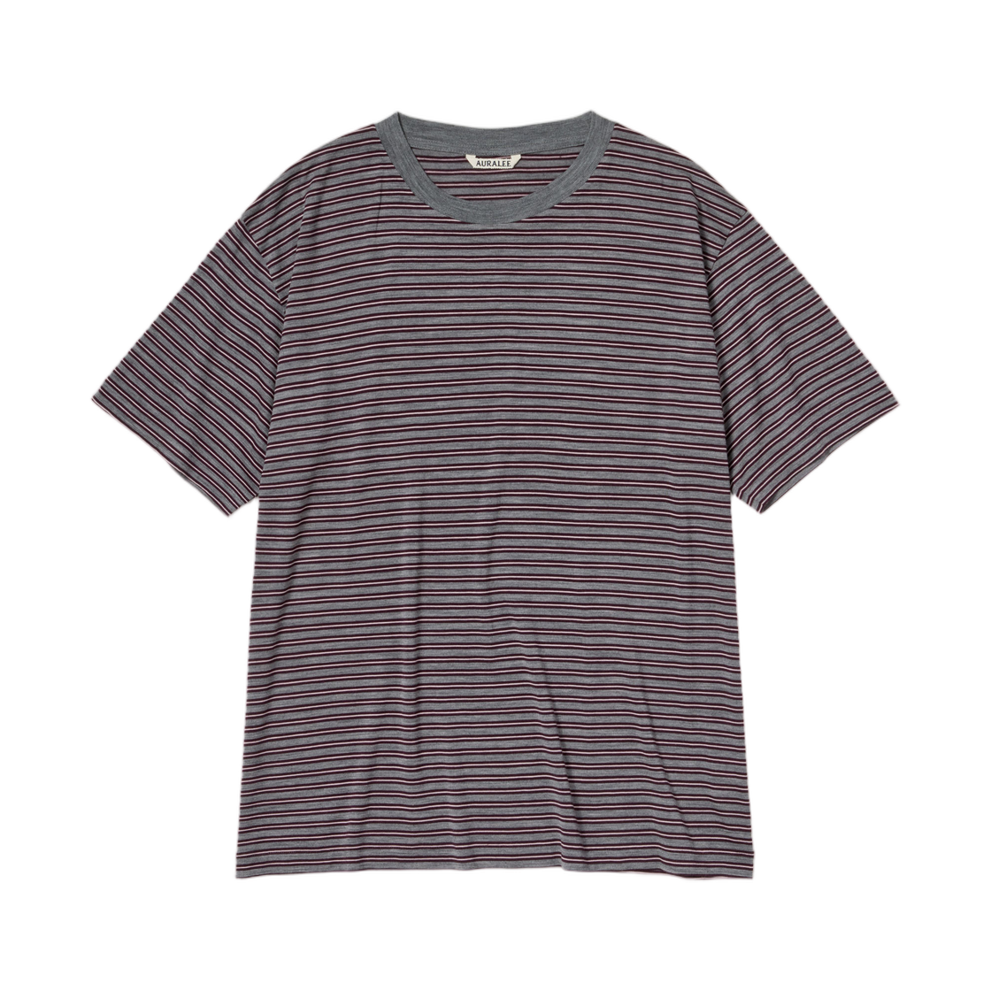 A26AT02BT Auralee Soft Smooth Wool Stripe Jersey T-Shirt Gray Stripe