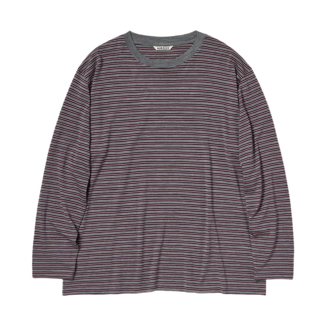 A26AP01BT Auralee Soft Smooth Wool Stripe Jersey L/S T-Shirt Gray Stripe