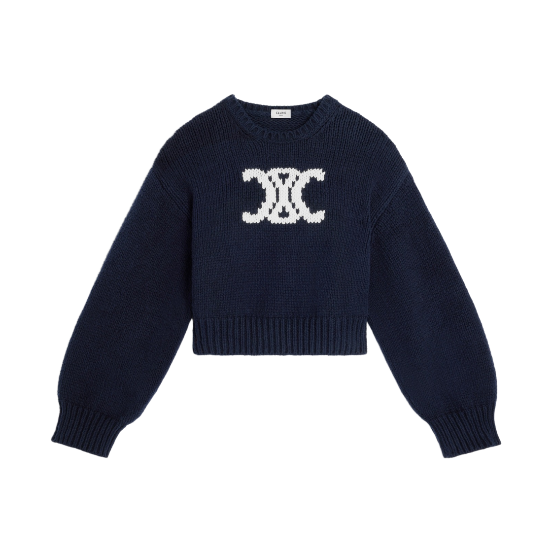 RY0ZX3T27-07MW (W) Celine Crew Neck Sweater in Cotton Navy White