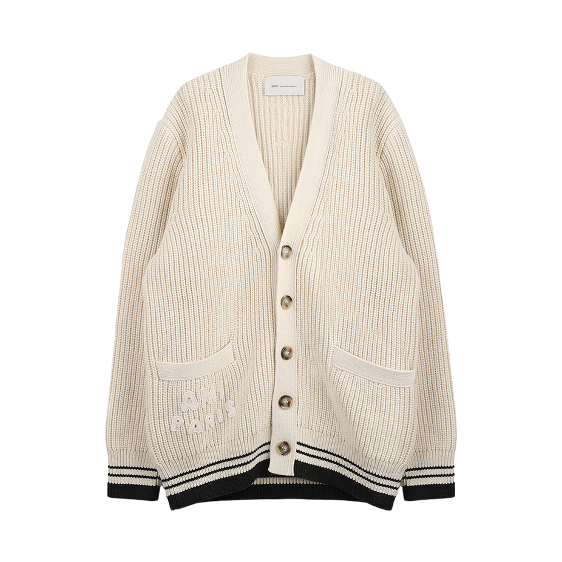 UKC383-KN0161-136 AMI de Coeur V-Neck Cardigan White Cream