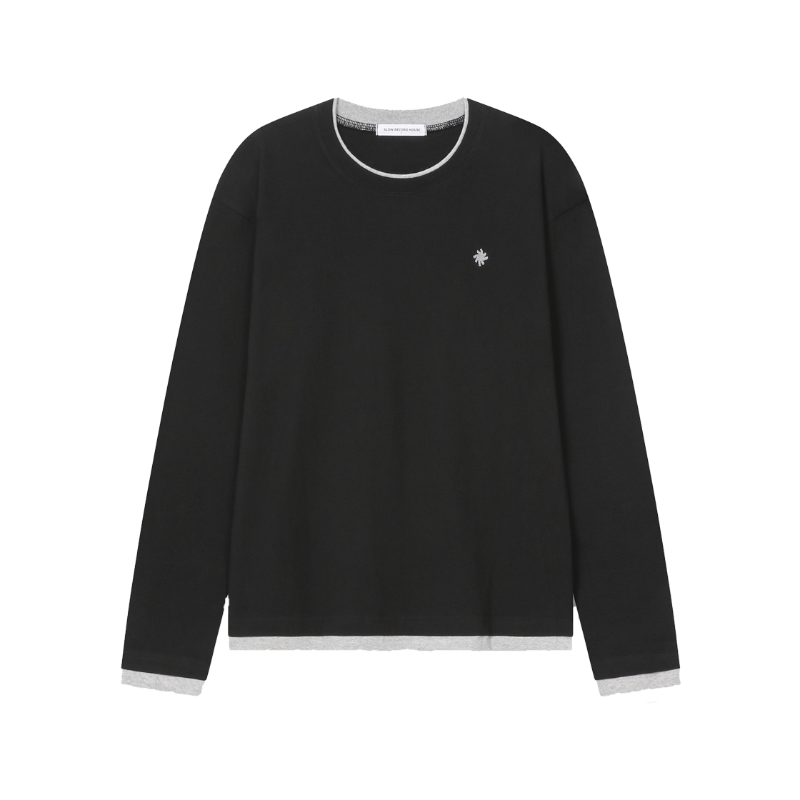 SR16FTOP02BK SLOW RECORD HOUSE Color Block Layered Long Sleeve T-Shirt Black