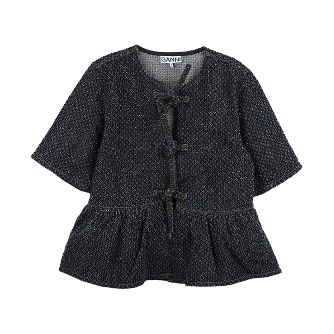 A1040088-077 (W) Ganni Denim Peplum Blouse Rinse