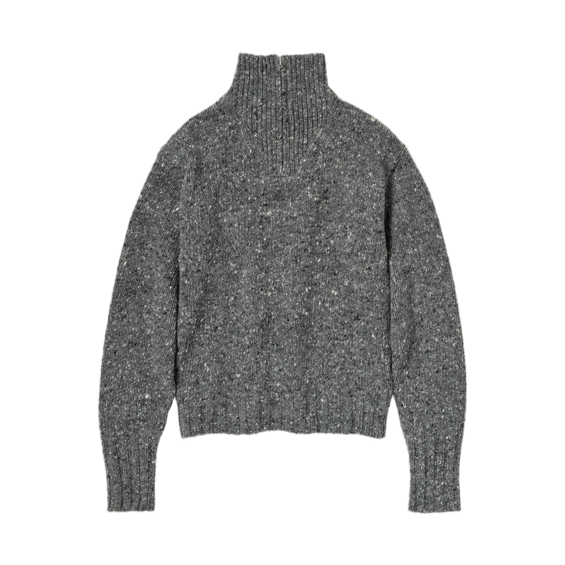 A26AP01HS Auralee Low Gauge Homespun Tweed Knit Zip Turtle Top Charcoal