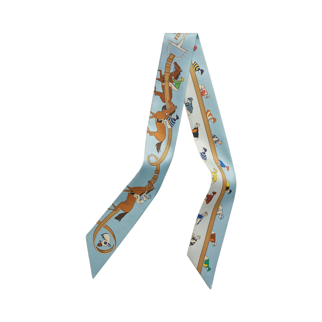 H061144S06 (W) Hermes Turf Les Courses Twilly Silk & Bleu Ciel Jaune Vif Vert