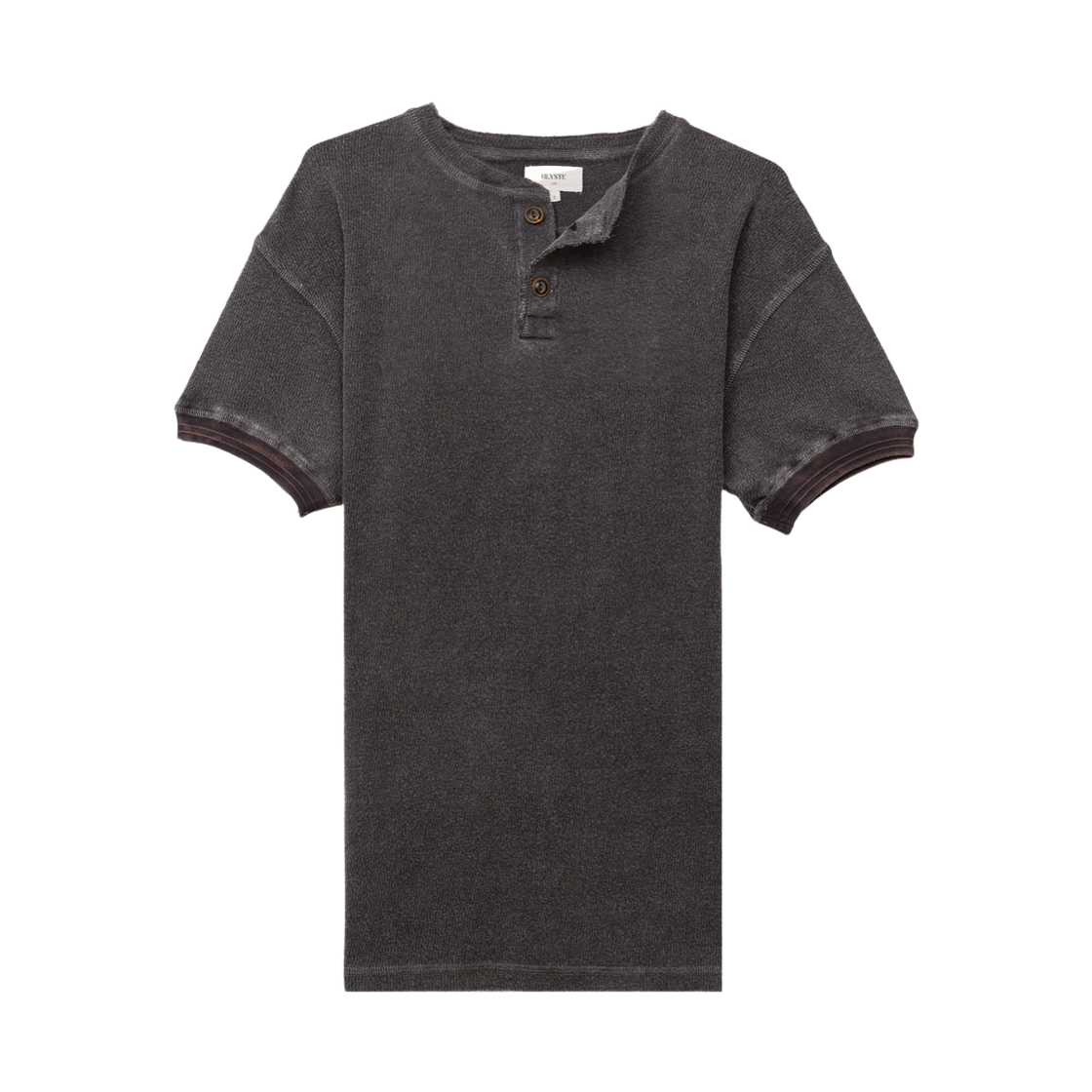 헤이스트 워시드 와플 니트 헨리 티 빈티지블랙(HEYSTE Washed Waffle Knit Henley Tee Vintage Black)