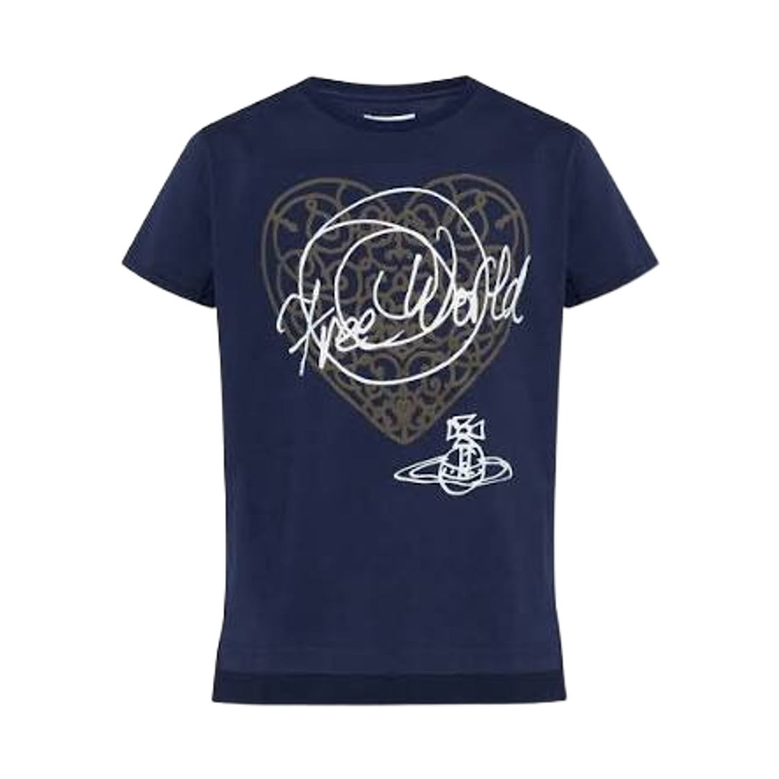 3G01005D-J001M-K410 Vivienne Westwood Free World Heart Peru T-Shirt Navy