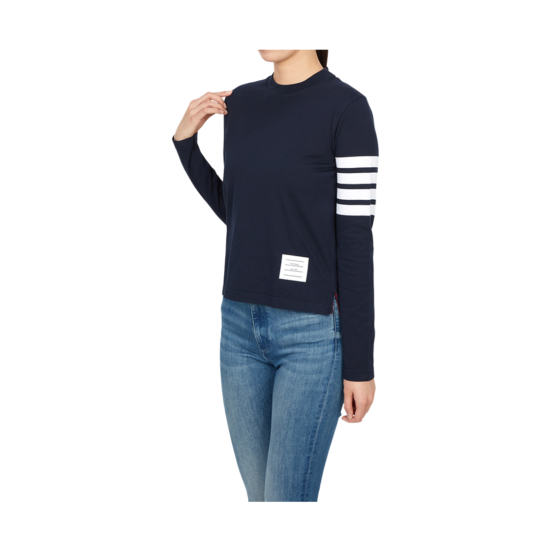 [25% 쿠폰] (W) 톰브라운 저지 사선 롱슬리브 티셔츠 네이비([25% 쿠폰] (W) Thom Browne Jersey 4-Bar Long Sleeve T-Shirt Navy) - 4