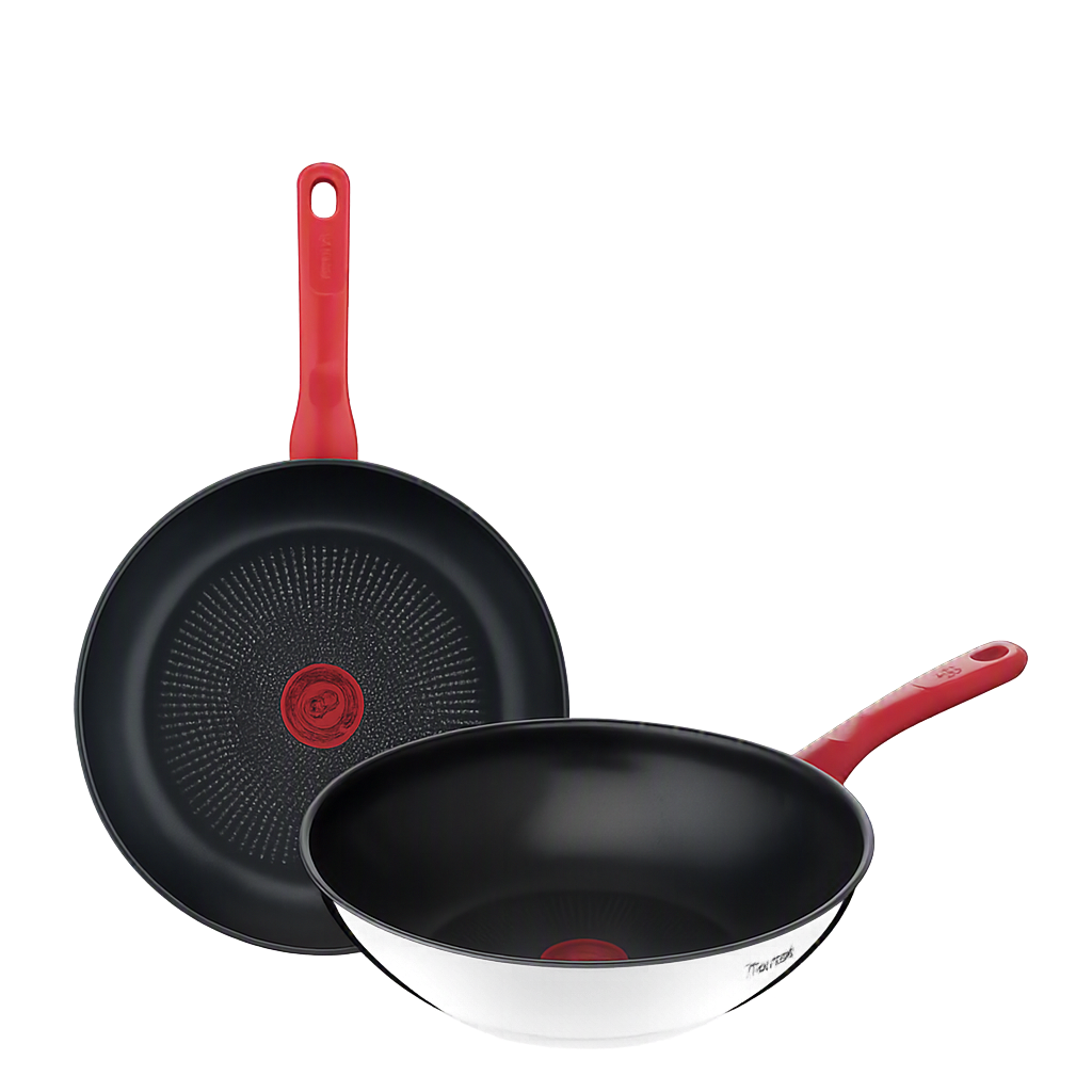 테팔 에디션 레드 인덕션 프라이팬 28cm+궁중팬 28cm+유리뚜껑(Tefal Edition Red Induction Frying Pan 28cm + Deep Wok Pan 28cm + Glass Lid)