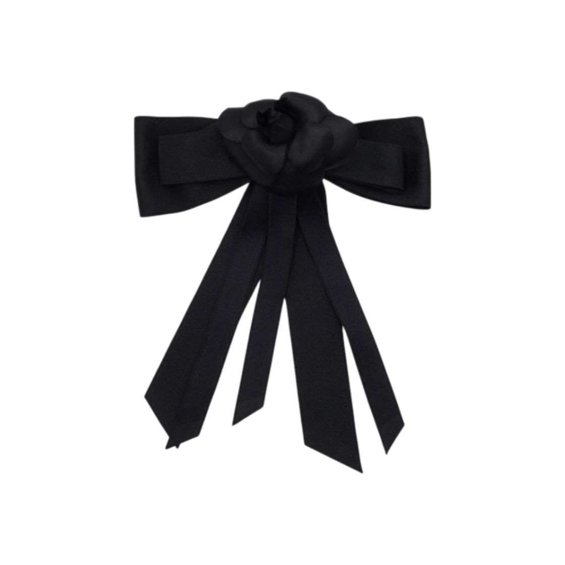 ITKIGRIICWL9 Chanel Black Camellia Ribbon Hair Clip