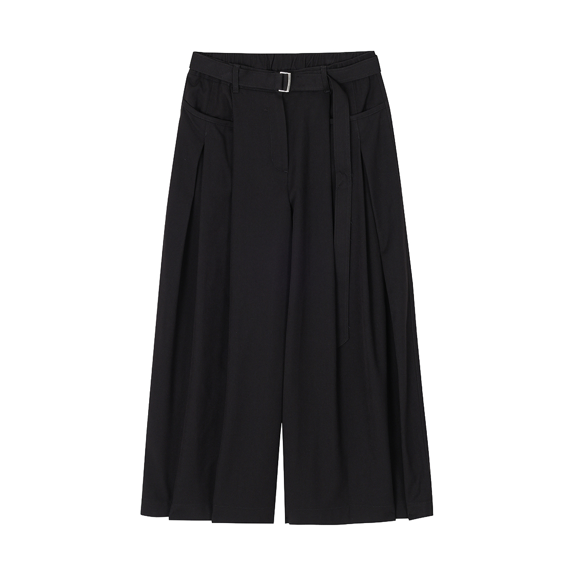 (W) 송지오 크로스턱 크롭 와이드 팬츠 블랙((W) SONGZIO Cross Tuck Crop Wide Pants Black)