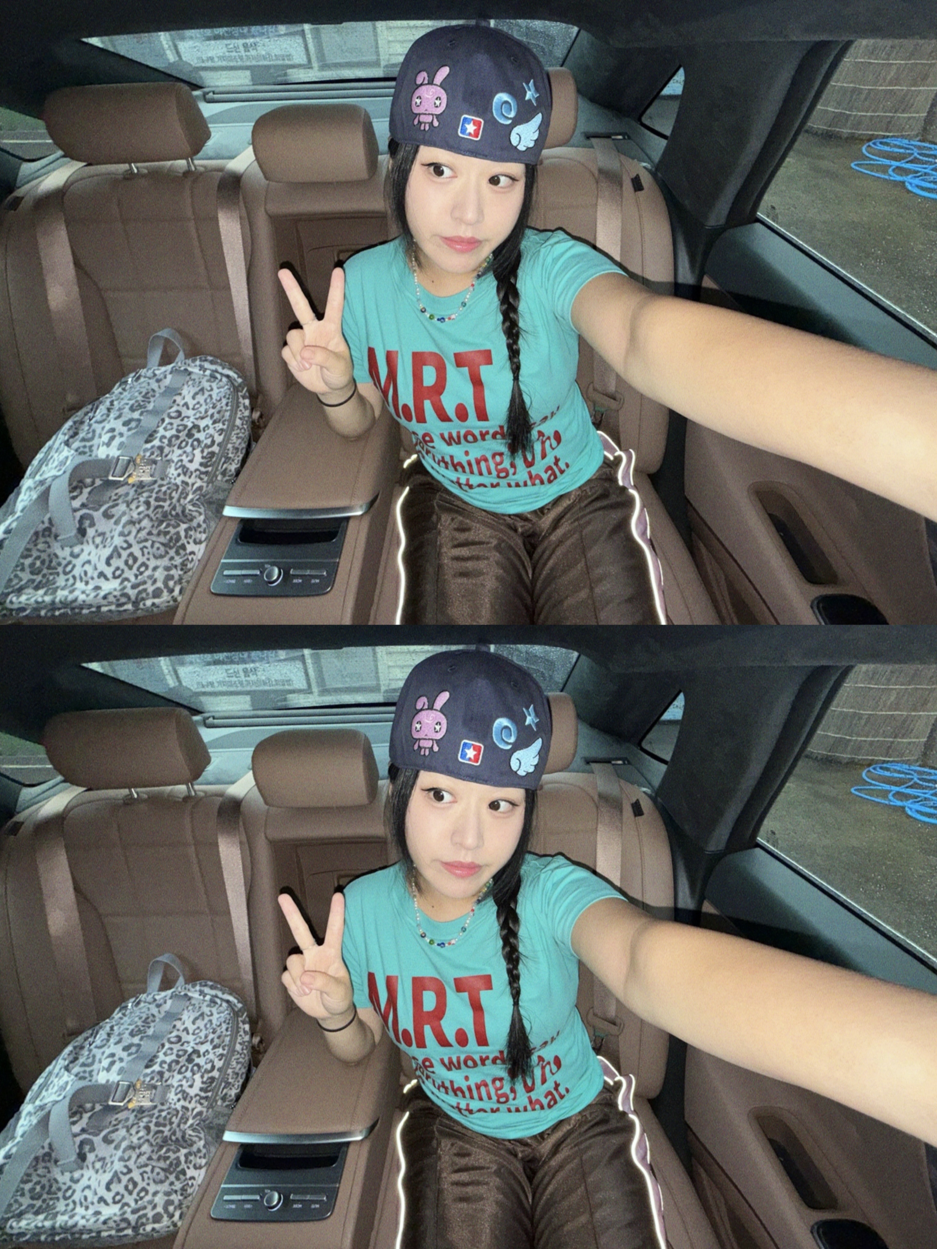 venhit ECA Rabbit Star Cap, venhit MRT Vivid Slim Fit Short Sleeve T-Shirt Mint 착용 스타일 - 1