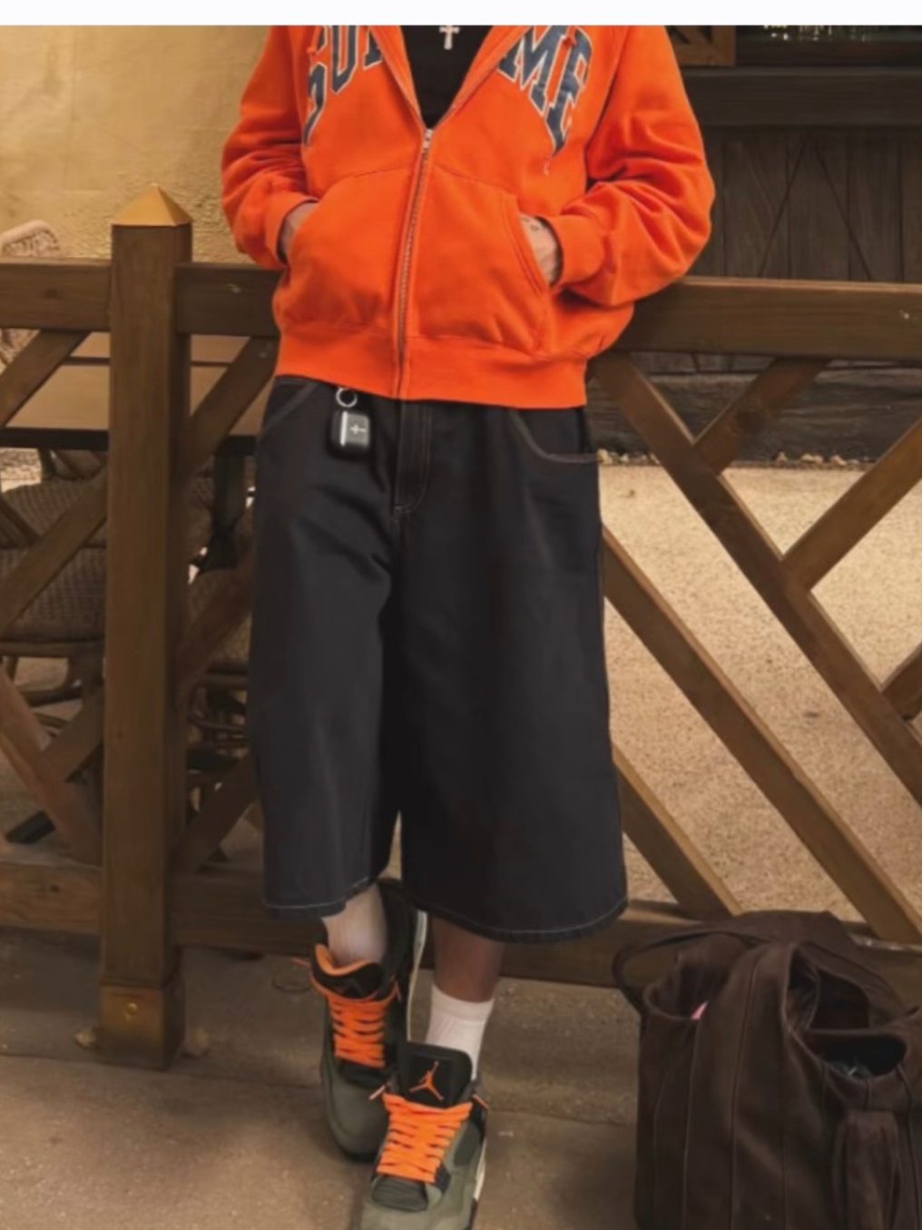 Supreme Cracked Raglan Zip Up Hooded Sweatshirt Dark Orange - 26SS 착용 스타일 - 2