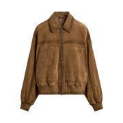 Zara Relaxed Fit Suede Leather Jacket Tobacco